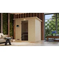 Karibu Sauna Innensauna Mojave Fronteinstieg Ofen 9 kW externe Strg easy 224x210x206 cm mit Dachkranz mit Graphittür