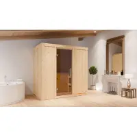 Karibu Sauna Innensauna Variado Fronteinstieg Ofen 9 kW integr. Strg 196x118x198 cm ohne Dachkranz mit Graphittür