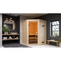 Karibu Sauna Innensauna Antonia Eckeinstieg Ofen 3,6 kW externe Strg.easy 145x145x187 cm ohne Dachkranz