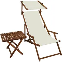 Erst-Holz Sonnenliege weiß Liegestuhl Sonnendach Tisch Gartenliege Holz Deckchair Strandstuhl 10-303 S T