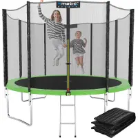 Kinetic Sand Trampolin Outdoor 'Salto Plus' Ø 183/244/305/366/400/430/490 cm - Komplett-Set für Kinder, USA Sprungtuch, Netz, Randpolster, Leiter - bis zu 160kg Grün-2 Ø 305 cm Ø 305 cm, Grün-2