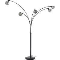LINDBY Stehlampe Braccio, grau/schwarz, Glas, 5-flg, 204,5cm