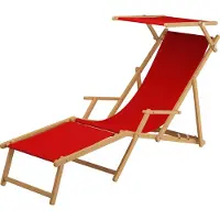 Erst-Holz Sonnenliege rot Gartenliege Fußteil Sonnendach Kissen Buche hell klappbar 10-308 N F S KD