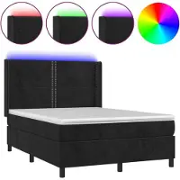 Syfax Boxspringbett mit Matratze & LED Schwarz 140x200 cm Samt