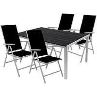 Mojawo 5tlg Gartenmöbel Set Alu Non-Wood 150x90x74cm + 4 Klappstühle