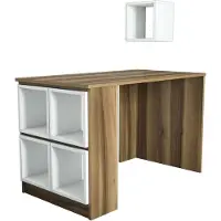 Dmora Schreibtisch Dpin, Mehrzweckschreibtisch, Bürotisch für PC, Eckschreibtisch, 120x65h75 cm, Walnuss und Weiß