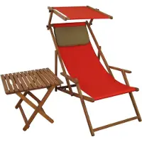 Erst-Holz Strandstuhl rot Sonnenliege Gartenliege Buche dunkel Sonnendach Tisch Kissen 10-308 S T KD