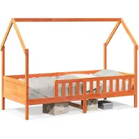 Syfax Kinderbett Hausbett Wachsbraun 90x190 cm Massivholz Kiefer