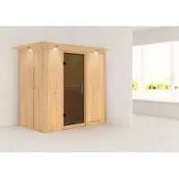 Karibu Sauna Innensauna Variado Fronteinstieg ohne Zubehör 210x132x202 cm mit Dachkranz mit Graphittür
