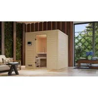Karibu Sauna Innensauna Mojave Fronteinstieg Ofen 9 kWexterne Strg easy 196x195x200 cm ohne Dachkranz mit Klarglastür
