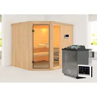 Karibu Sauna Innensauna Fiona 3 Eckeinstieg Ofen 9 kWexterne Strg easy 231x196x198 cm ohne Dachkranz