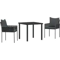 vidaXL Möbel 3-teiliges Garten-Esszimmer-Set mit Kissen Schwarz Poly-Rattan - Gartenstühle 3379100