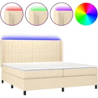 Syfax Boxspringbett mit Matratze & LED Creme 200x200 cm Stoff