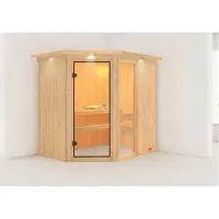 Karibu Sauna Innensauna Fiona 1 Eckeinstieg ohne Zubehör 210x165x202 cm mit Dachkranz