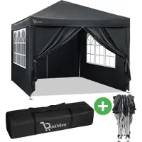 Woltu BukkitBow – Partyzelt mit Seitenwänden – faltbares Zelt – wasserdicht und wetterfest – Gartenpavillon – 300 x 300 cm – Anthrazitgrau