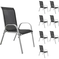 Mojawo 8xOutdoorstuhl Gartenstuhl Stapelstuhl Metall Silber Textilen Schwarz