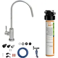 BieTal Untertisch Wasserfilter Aktivkohle Set 1-Wege Hahn Edelstahl Wasserstop