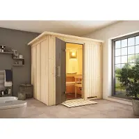 Karibu Sauna Innensauna Sodin Fronteinstieg ohne Zubehör 210x184x202 cm mit Dachkranz mit Graphittür