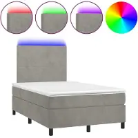 Syfax Boxspringbett mit Matratze & LED Hellgrau 120x200 cm Samt