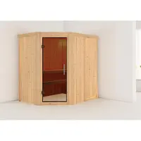 Karibu Sauna Innensauna Carin Eckeinstieg ohne Zubehör 196x151x198 cm ohne Dachkranz mit Graphittür