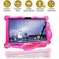 AngelTech Kindertablet XL - Android 15 - 3+4 GB RAM - 32 GB - Extra Groß - Elterliche Kontrolle - Fidgy Schutzhülle - 100% Kidsproof - Rosa