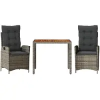 vidaXL 3-tlg. Garten-Essgruppe mit Kissen Grau Poly Rattan