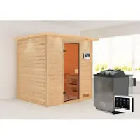 Karibu Sauna Innensauna Adelina Fronteinstieg Ofen 9 kW externe Strg easy 224x184x191 cm mit Dachkranz