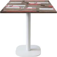 Restootab Tisch 70 x 70 cm – rundes Modell, weißes Bein, rötliches Holz