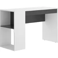 Dmora Schreibtisch Dfalc, Mehrzweckschreibtisch für Büro oder Schlafzimmer, linearer Arbeitstisch mit Regalen, 115 x 50 x 74 cm, Weiß und Anthrazit