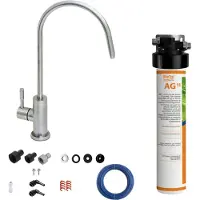 BieTal Untertisch Wasserfilter Aktivkohle Set mit 1-Wege Hahn Edelstahl matt