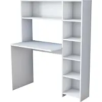 Dmora Schreibtisch Dghin, Mehrzweckschreibtisch, Bürotisch für PC, Eckschreibtisch, 113x40h142 cm, Weiß