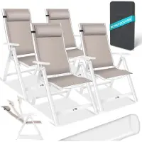 Kesser Gartenstuhl Hochlehner mit Armlehnen Aluminium Klappstuhl inkl. Kopfkissen Campingstuhl 7-Fach Verstellbar Rückenlehne Atmungsaktiv & Wetterfest Klappbar & Anti-Rutsch