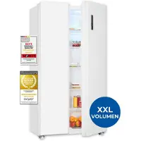 Exquisit Side-by-Side Kühl-Gefrierkombination, 442 Liter, No-Frost, LED-Display, 10 Ablagen, leiser Betrieb, 91 cm Breite, SBS546-040D weiss
