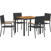 vidaXL Möbel 5-teiliges Garten Essgruppe Schwarz Poly Rattan, Stapelgartenstühle mit Kissen - 2-teiliges Set in Schwarz Poly Rattan - Gartenstühle 3365404