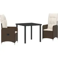 vidaXL Möbel 3-teiliges Garten-Esszimmer-Set mit Kissen Braun Poly Rattan - Gartenstühle 3379639
