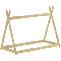 Erst-Holz Niedriges Tipi-Kinderbett, Holzbett 90x200 Kiefer natur lackiert, Zubehör wählbar V-60.27-09Rollrost inkl.