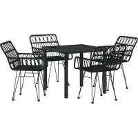 vidaXL Möbel 5-teiliges Garten-Ess-Set Schwarzes Poly-Rattan - Gartenstühle 3379185