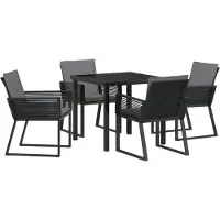 vidaXL Möbel 5-teiliges Garten-Ess-Set mit Kissen Schwarz Poly-Rattan - Gartenstühle 3379318