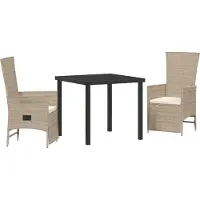 vidaXL Möbel 3-teiliges Garten-Dining-Set mit Kissen Beiges Poly-Rattan - Gartenstühle 3379471