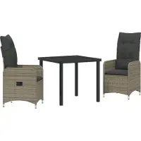 vidaXL Möbel 3-teiliges Garten-Esszimmer-Set mit Kissen Grau Poly Rattan - Gartenstühle 3379646