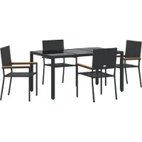 vidaXL Möbel 5-teiliges Garten Esszimmer Set Schwarz Poly-Rattan, Stapelbare Gartenstühle mit Kissen - 2-teiliges Set in Schwarz Poly-Rattan - Gartenstühle 3365390