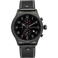Gigandet Quarzuhr Chronograph Edelstahl Lederband Schwarz Red Baron V - G34-003