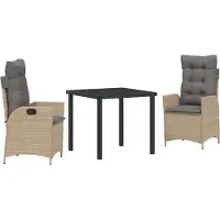 vidaXL Möbel 3-teiliges Garten-Dining-Set mit Kissen Beige Poly-Rattan - Gartenstühle 3380512