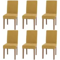 Mendler 6er-Set Esszimmerstuhl Littau, Stuhl Küchenstuhl Hochlehner, Stoff/Textil Chenille Holz gelb, naturfarbene Beine