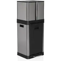 Hjh OFFICE Mülleimer 32 Liter CLEAN 3 Abfalleimer Mülltrenner rechteckig für Küche, Büro mit Step-On 78.5 x 31.5 x 31.5 cm