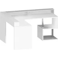 Dmora Schreibtisch Dcharpentie, Eckschreibtisch mit Ablagefächern, Mehrzweck-Büroschreibtisch mit Platte, 180x92,5x160 cm, Weiß