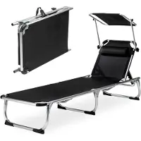 Sunnypillow 2er Set Sonnenliege mit Dach, Strandliege klappbar leicht - 150 kg belastbar - Gartenliege aus Aluminium für Garten Balkon Terrassen