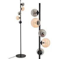 Hofstein Garaguso Stehlampe aus Metall/Riffelglas in Schwarz/Rauch/Bernstein
