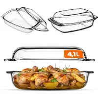 Kadax 4,1 l hitzebeständige Form mit Deckel zum Backen, rechteckiges Glas
