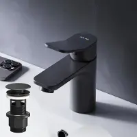 AM.PM Badarmatur mit Pop-Up Ablaufventil für Waschbecken Wasserhahn Bad Schwarz Waschtischarmatur mit Ablaufgarnitur Ventil Ablauf